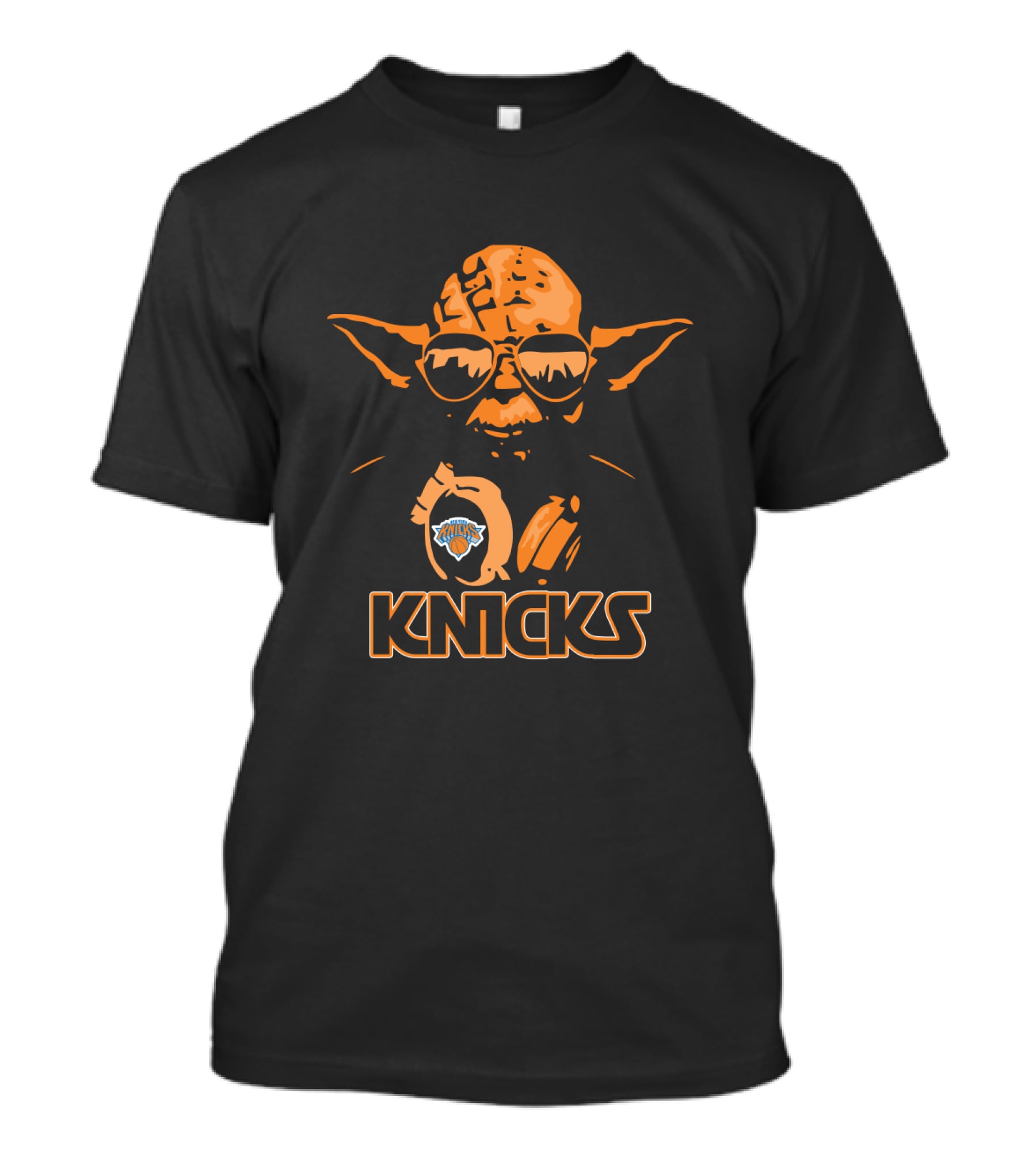 Yoda Wearing Sunglasses And Headphones With New York Knicks T-Shirt