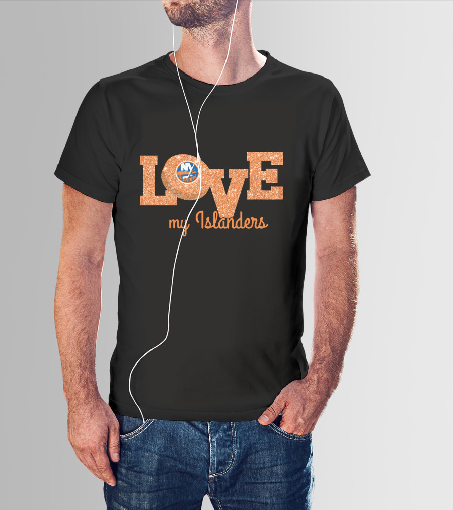 Glitter Love My New York Islanders Fans With Iconic Logo In Bold Orange T-Shirt
