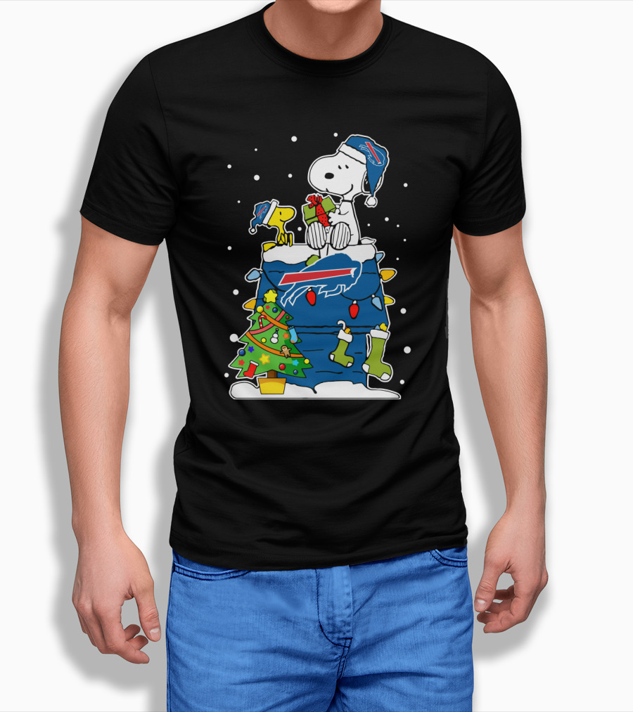 Buffalo Bills Snoopy Lover Christmas Doghouse Scene T-Shirt