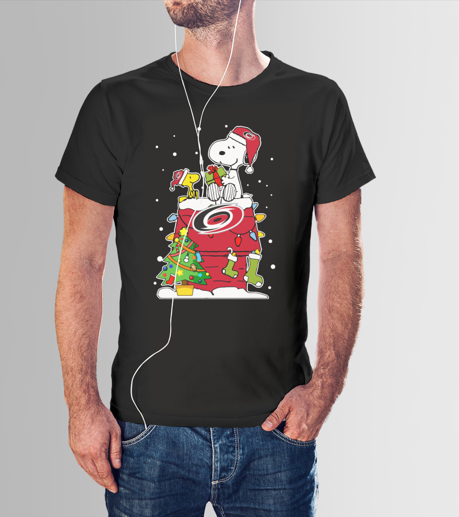 Carolina Hurricanes Snoopy Woodstock Christmas Celebration T-Shirt