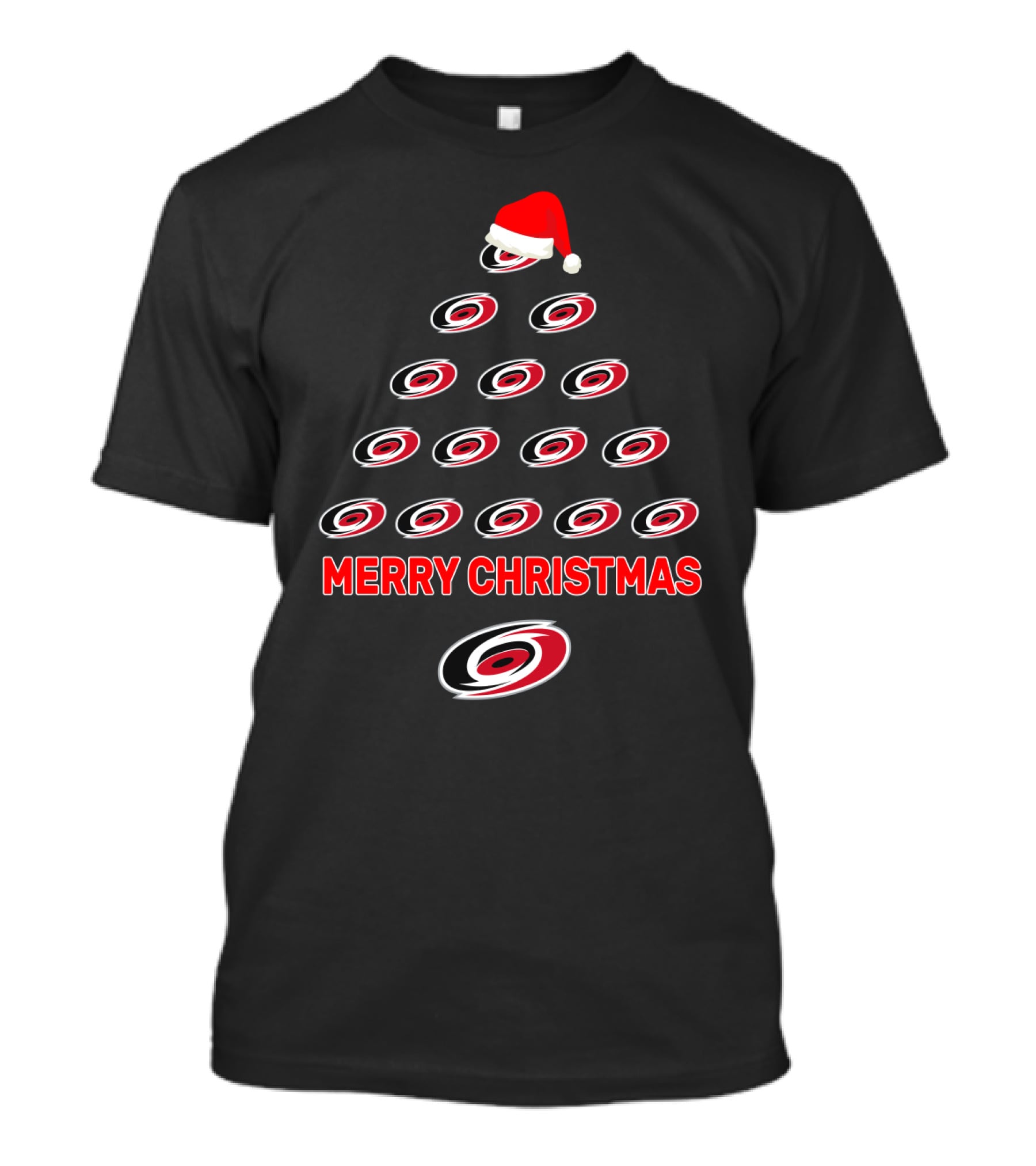 Carolina Hurricanes Merry Christmas Tree With Santa Hat T-Shirt