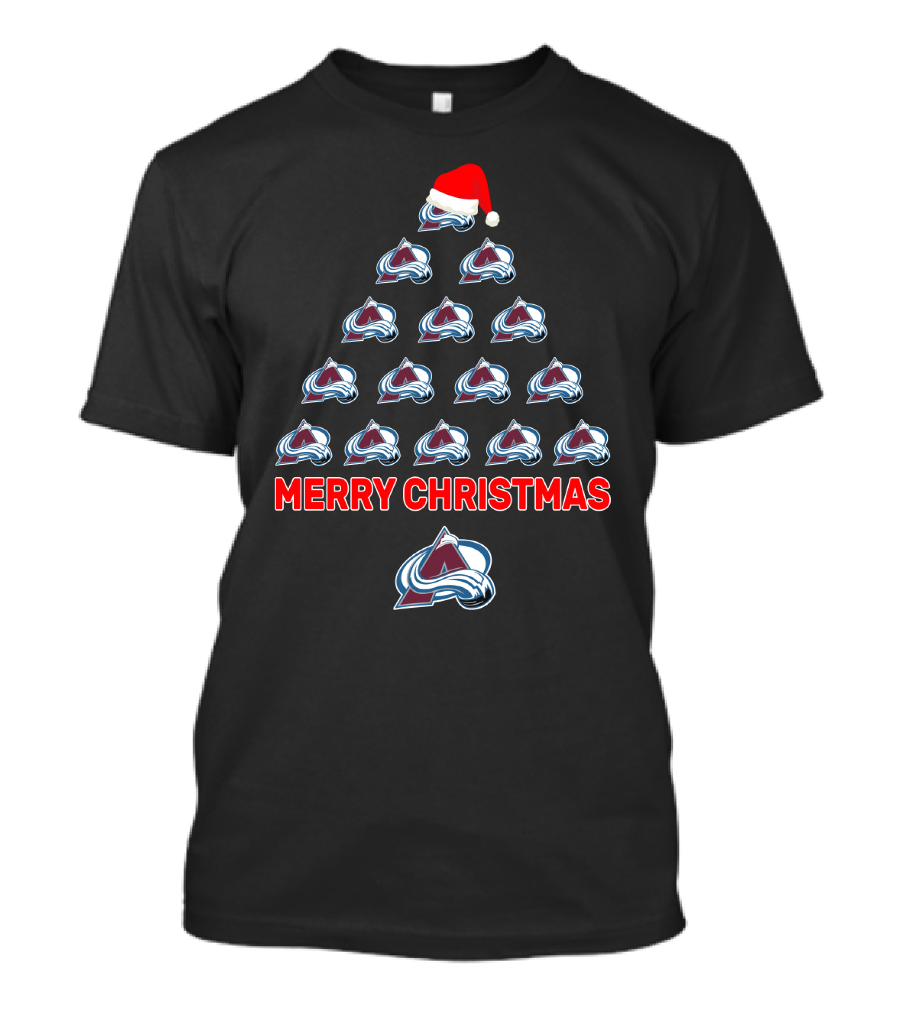 Merry Christmas Colorado Avalanche Logos Tree With Santa Hat T-Shirt
