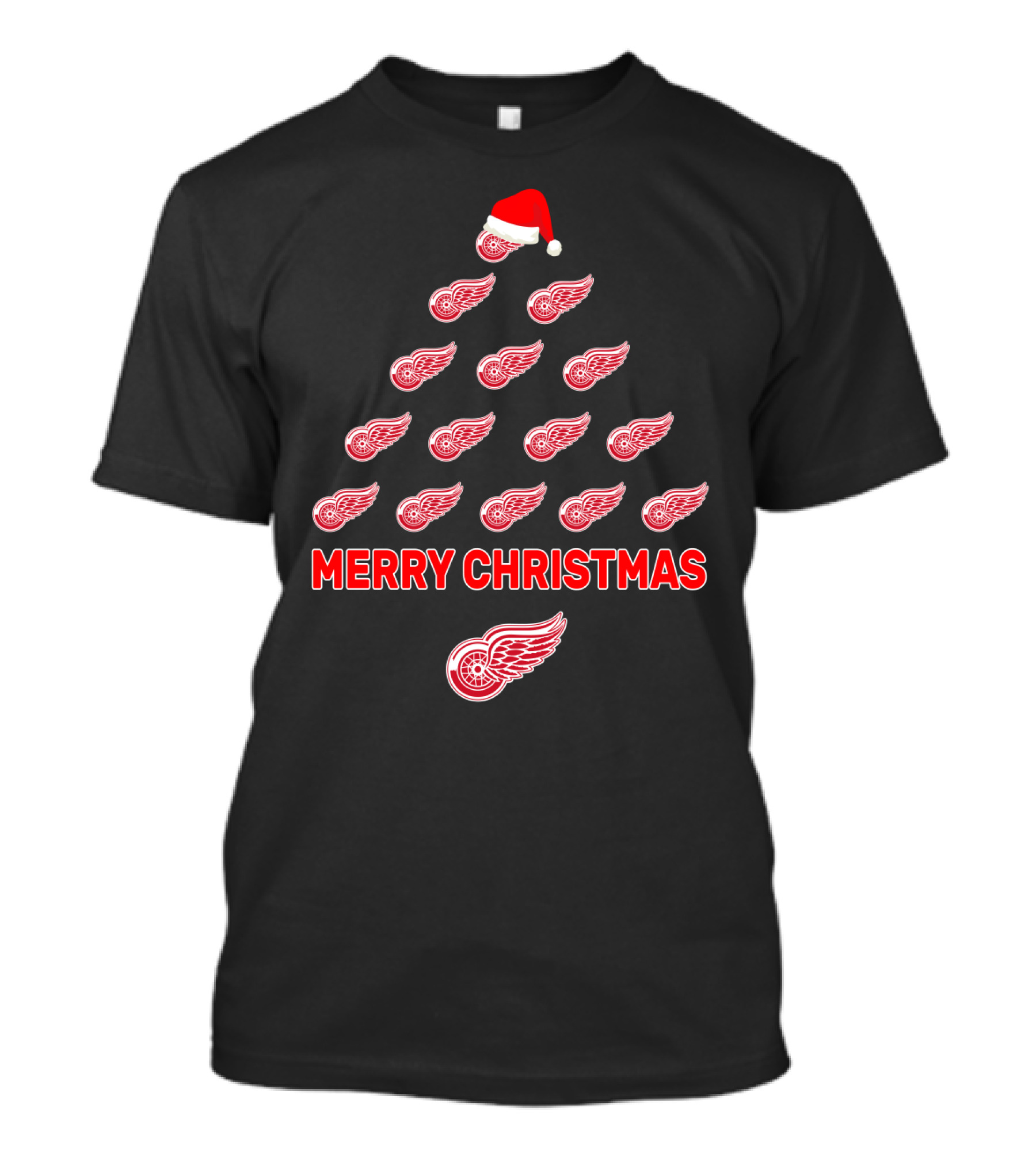Merry Christmas Detroit Red Wings Tree With Logos T-Shirt