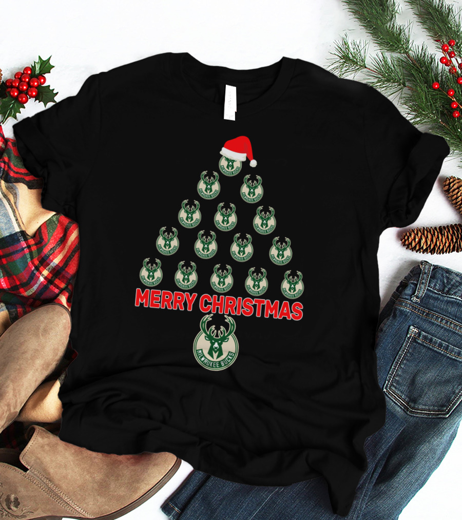 Merry Christmas Milwaukee Bucks Christmas Tree T-Shirt
