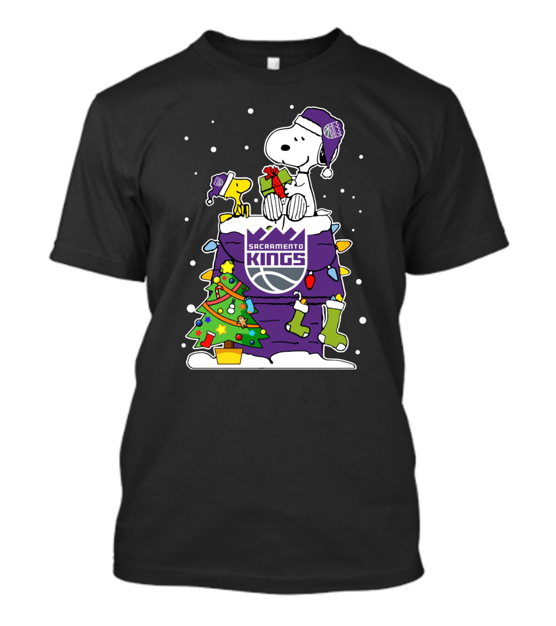 Sacramento Kings Christmas Snoopy And Woodstock Present Fan T-Shirt
