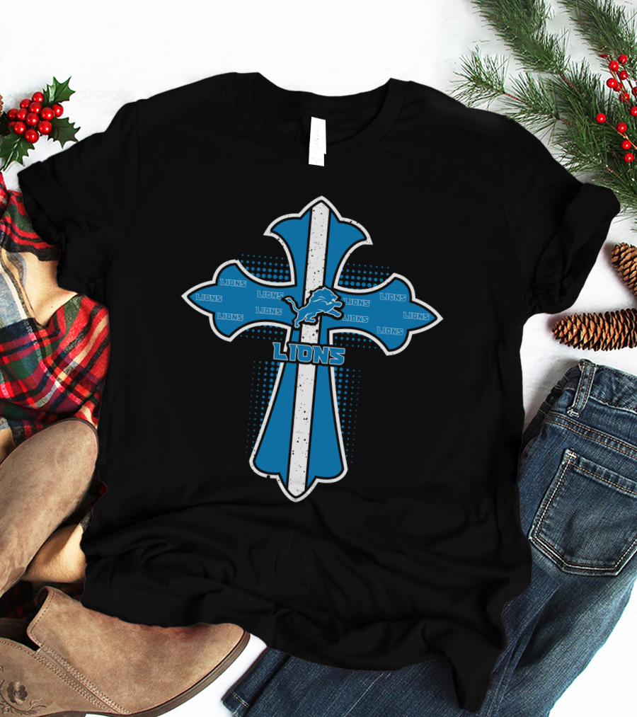Detroit Lions Cross Emblem For Fans And Faithful T-Shirt