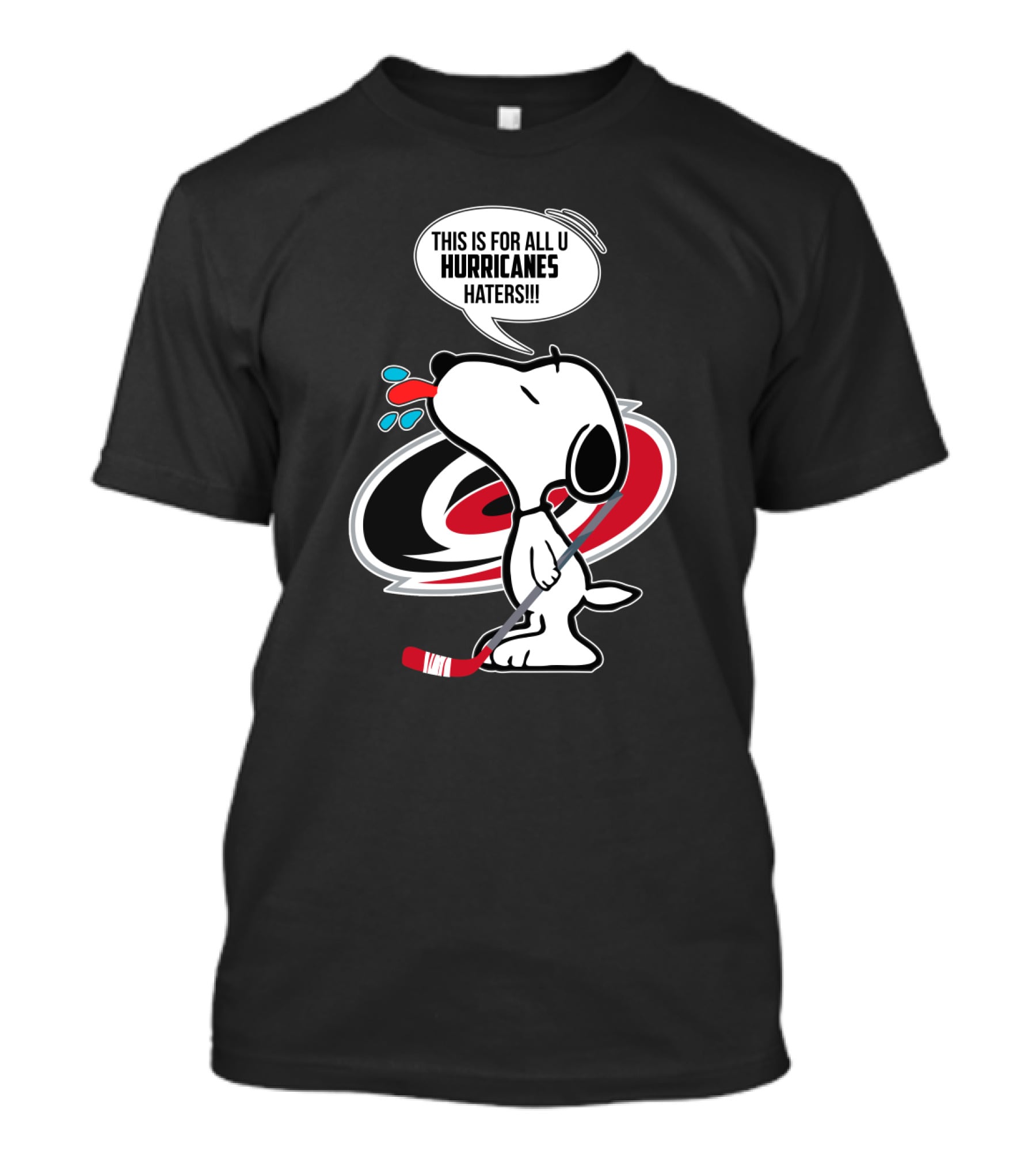 Snoopy With Hockey Stick And Carolina Hurricanes Logo - This Is For All U Hurricanes Haters T-Shirt
