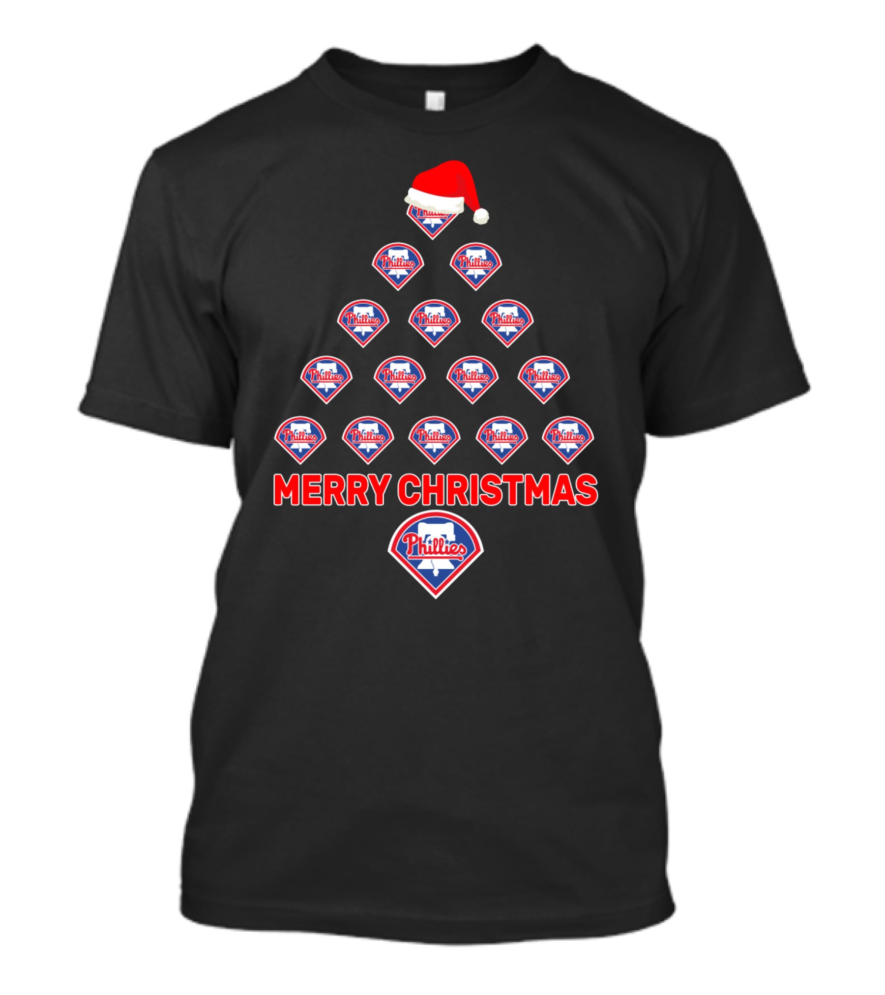 Philadelphia Phillies Logos Merry Christmas Tree With Santa Hat T-Shirt