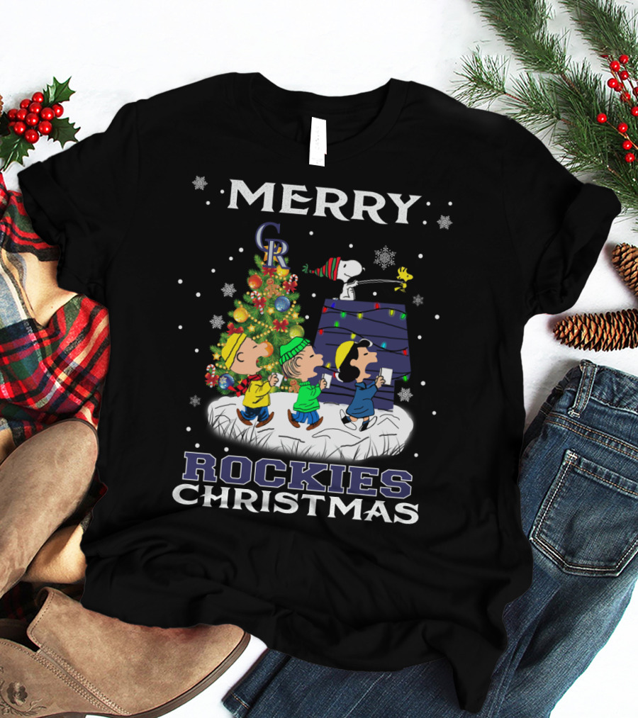 Merry Colorado Rockies Christmas With Snoopy And Friends Peanuts T-Shirt
