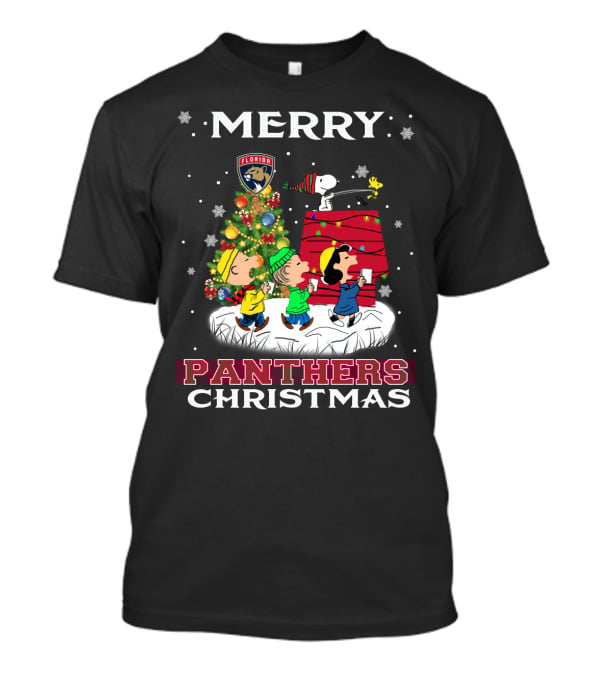 Merry Florida Panthers Christmas With Snoopy And Peanuts Holiday Scene T-Shirt