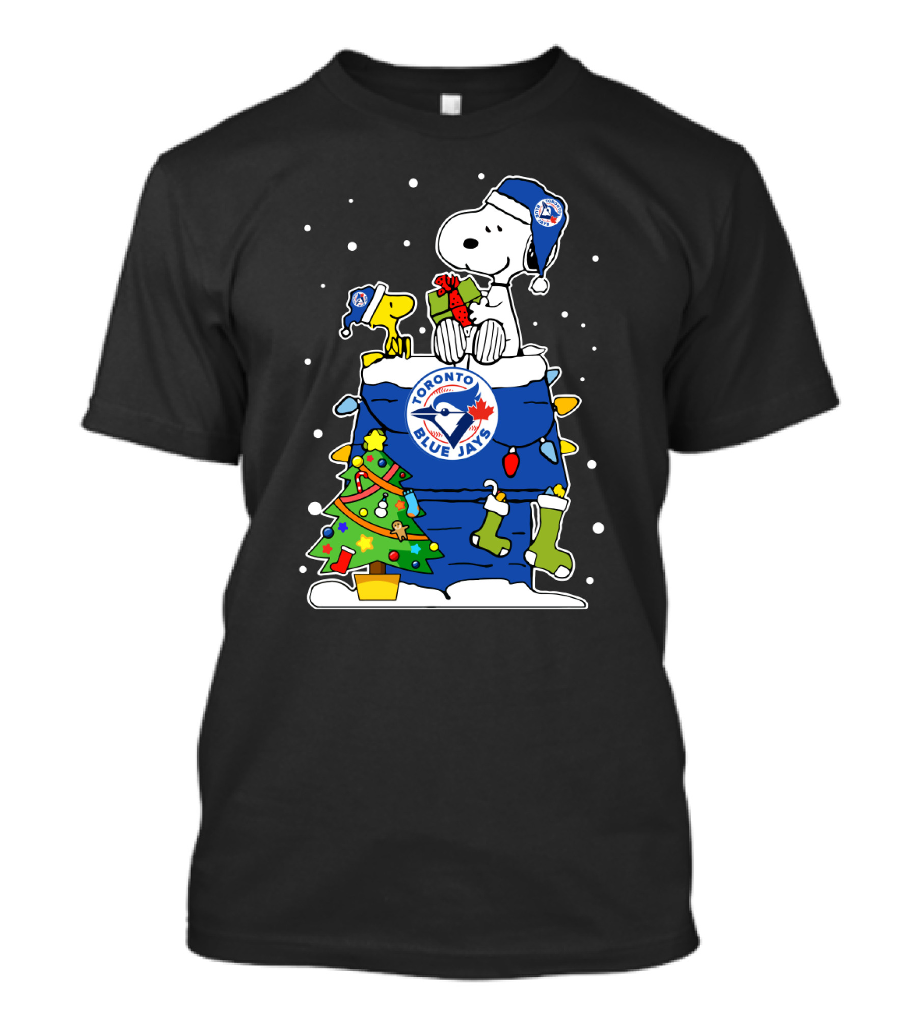 Toronto Blue Jays Snoopy Christmas Tree Gift Scene T-Shirt