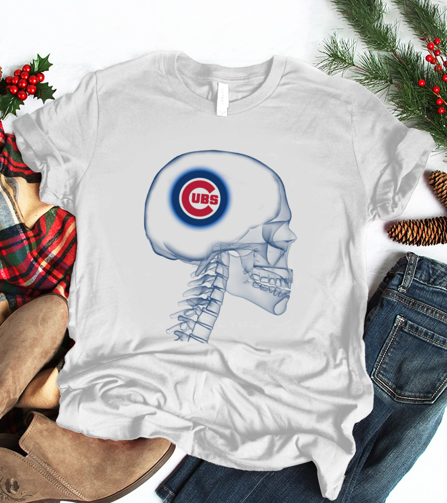 Chicago Cubs Logo Integrated In Brain X-Ray Skeleton T-Shirt