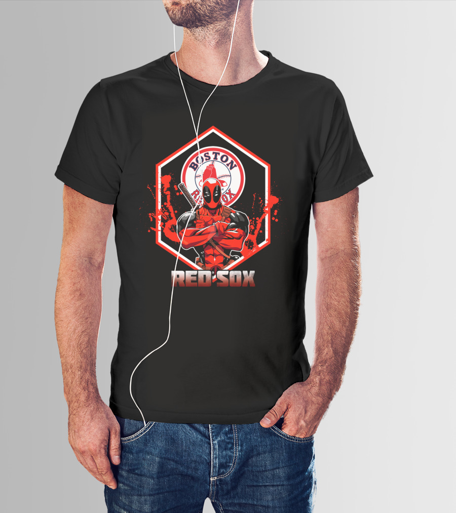 Deadpool Boston Red Sox Crossover Fans Baseball Logo Mashup T-Shirt