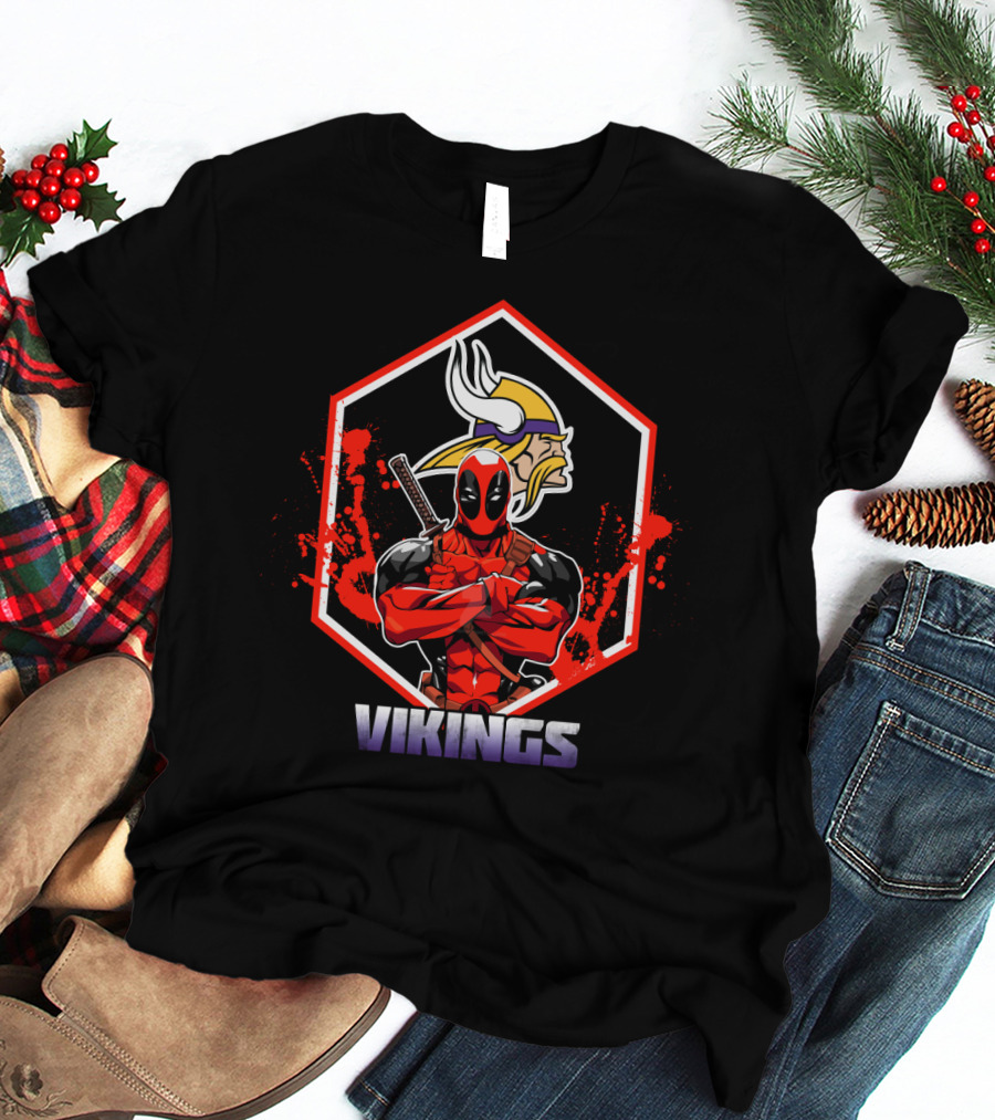 Deadpool Vikings Fans Minnesota Team Spirit Crossover T-Shirt