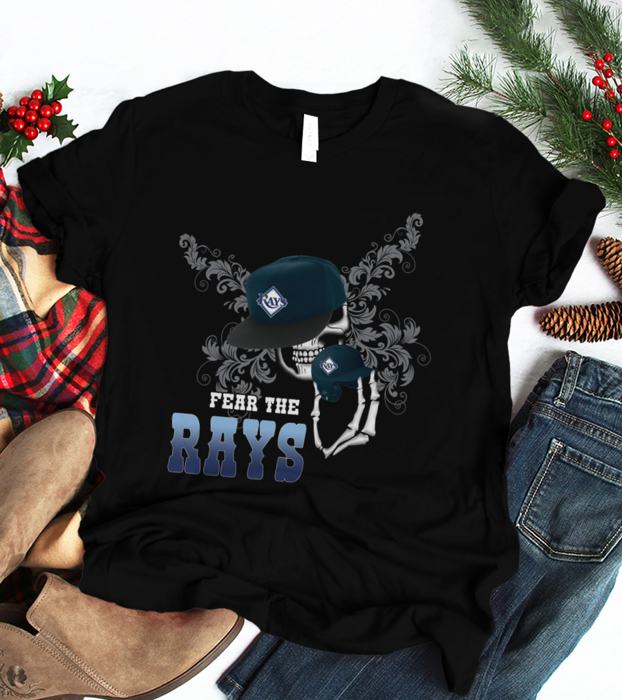 Fear The Rays Skull With Baseball Hat And Glove T-Shirt