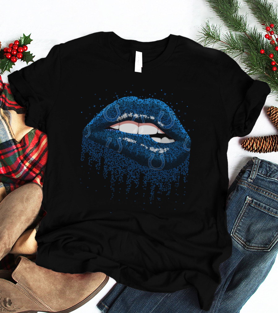 Glitter Lips Indianapolis Colts Fans Blue Sparkle Horseshoe T-Shirt
