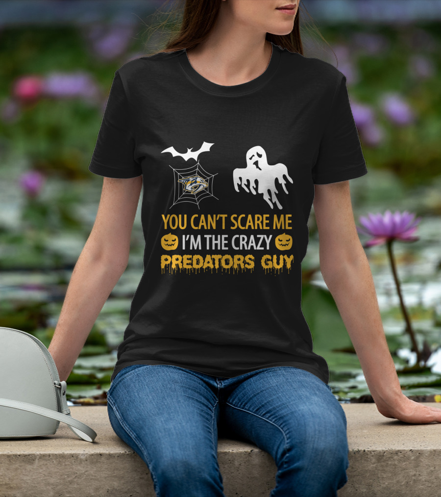 You Can't Scare Me I'm The Crazy Nashville Predators Guy Halloween Ghost Pumpkin T-Shirt