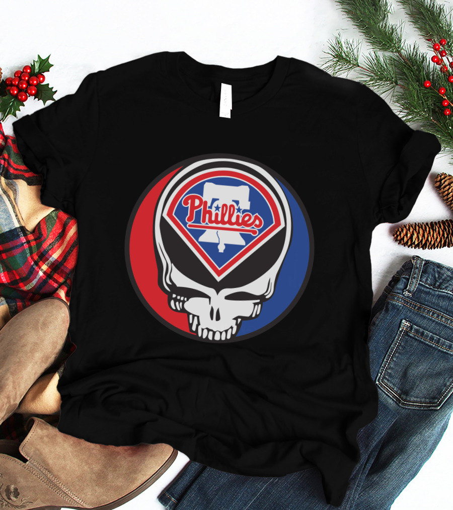 Philadelphia Phillies Grateful Dead Mashup Skull T-Shirt