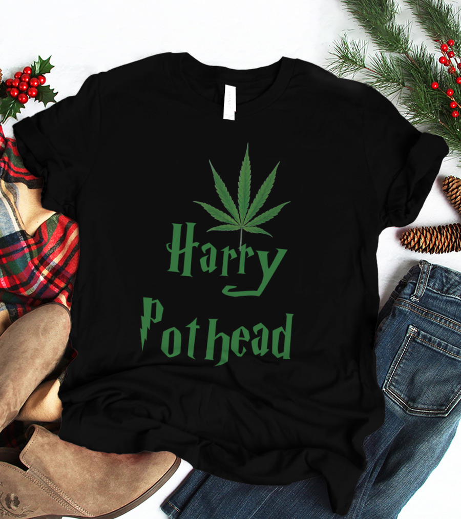 Harry Pothead Cannabis Leaf Parody Design With Iconic Wizard Font T-Shirt