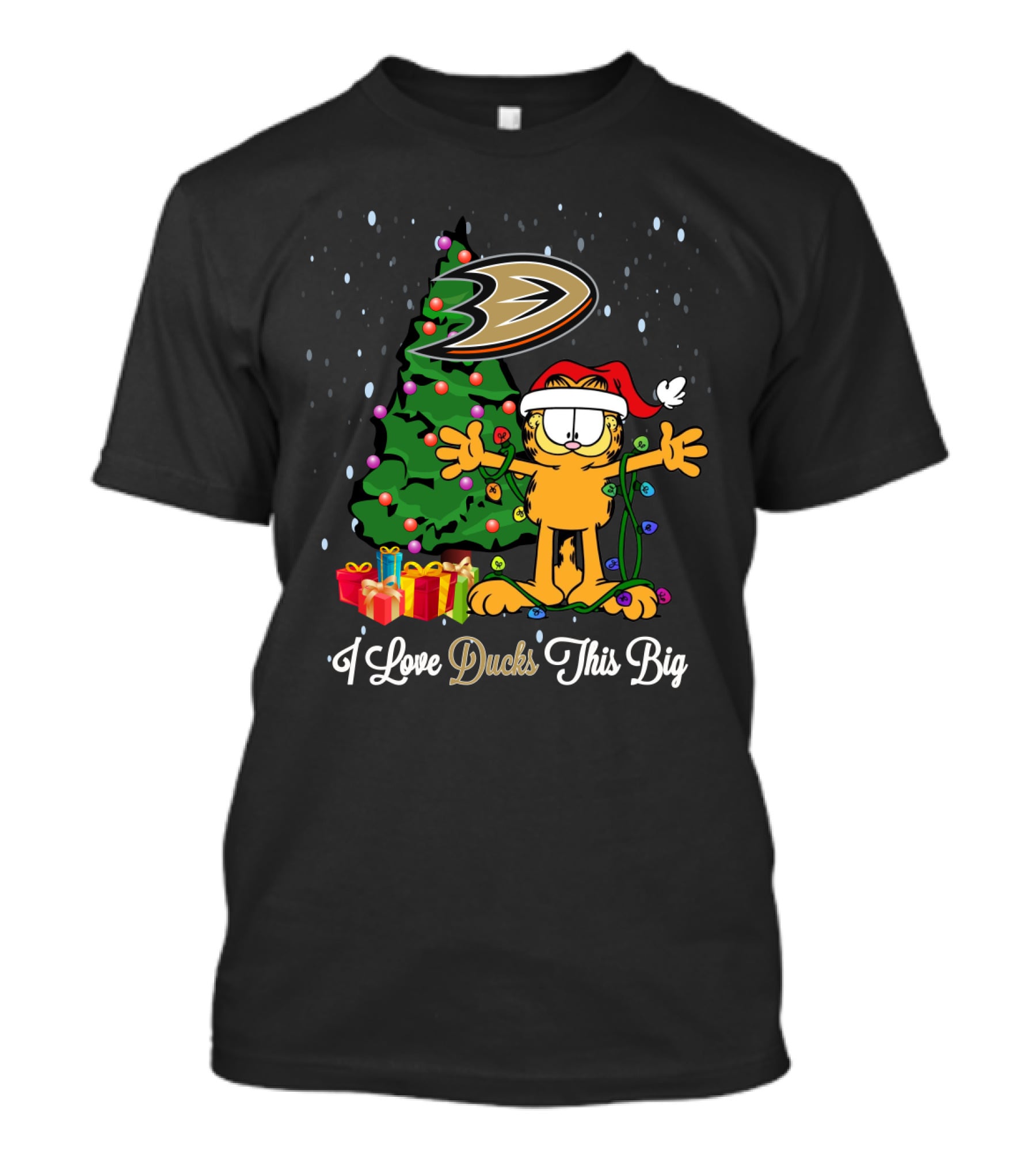 Anaheim Ducks Christmas Tree With Garfield And I Love Ducks This Big T-Shirt