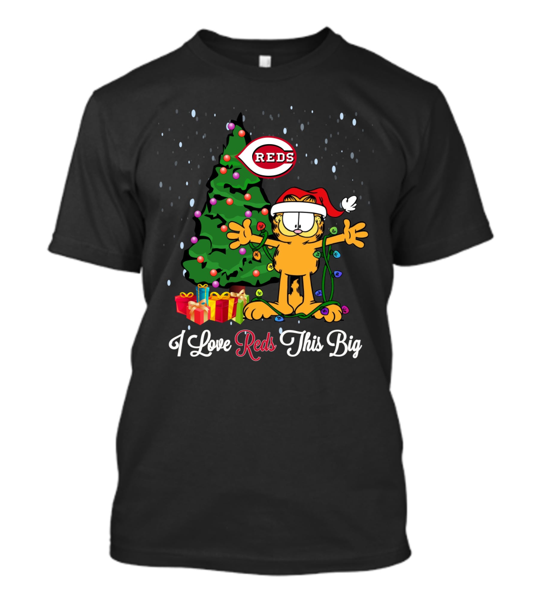 Cincinnati Reds Garfield Christmas Tree I Love Reds This Big T-Shirt