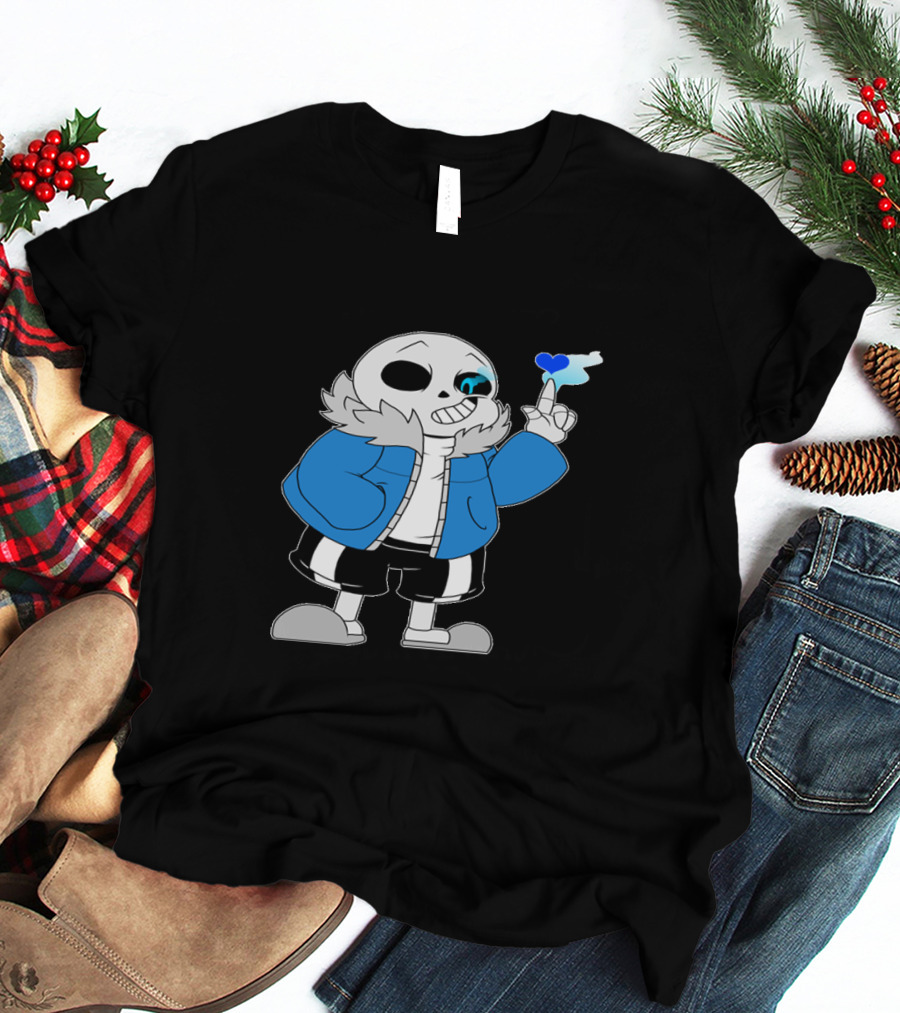 Sans Undertale Character With Blue Heart And Skeleton Jacket Look T-Shirt