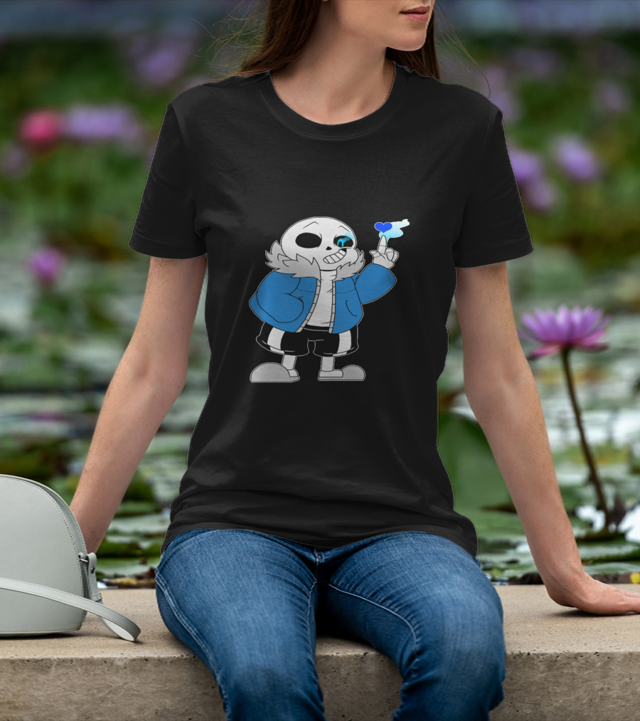 Sans Undertale Character With Blue Heart And Skeleton Jacket Look T-Shirt