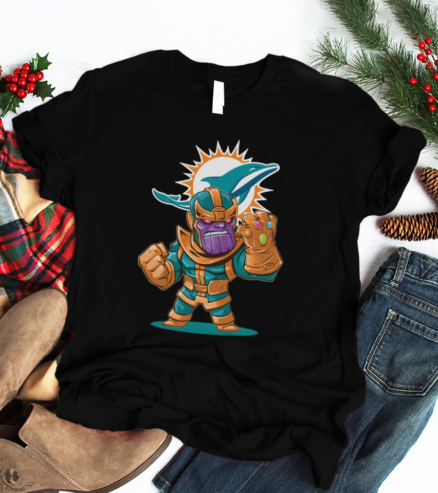 Thanos Miami Dolphins Fan Crossover With Infinity Gauntlet T-Shirt