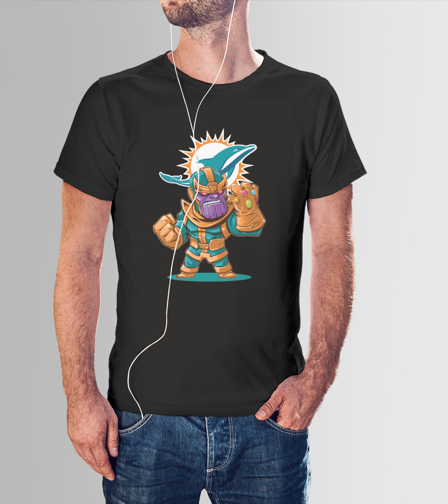 Thanos Miami Dolphins Fan Crossover With Infinity Gauntlet T-Shirt