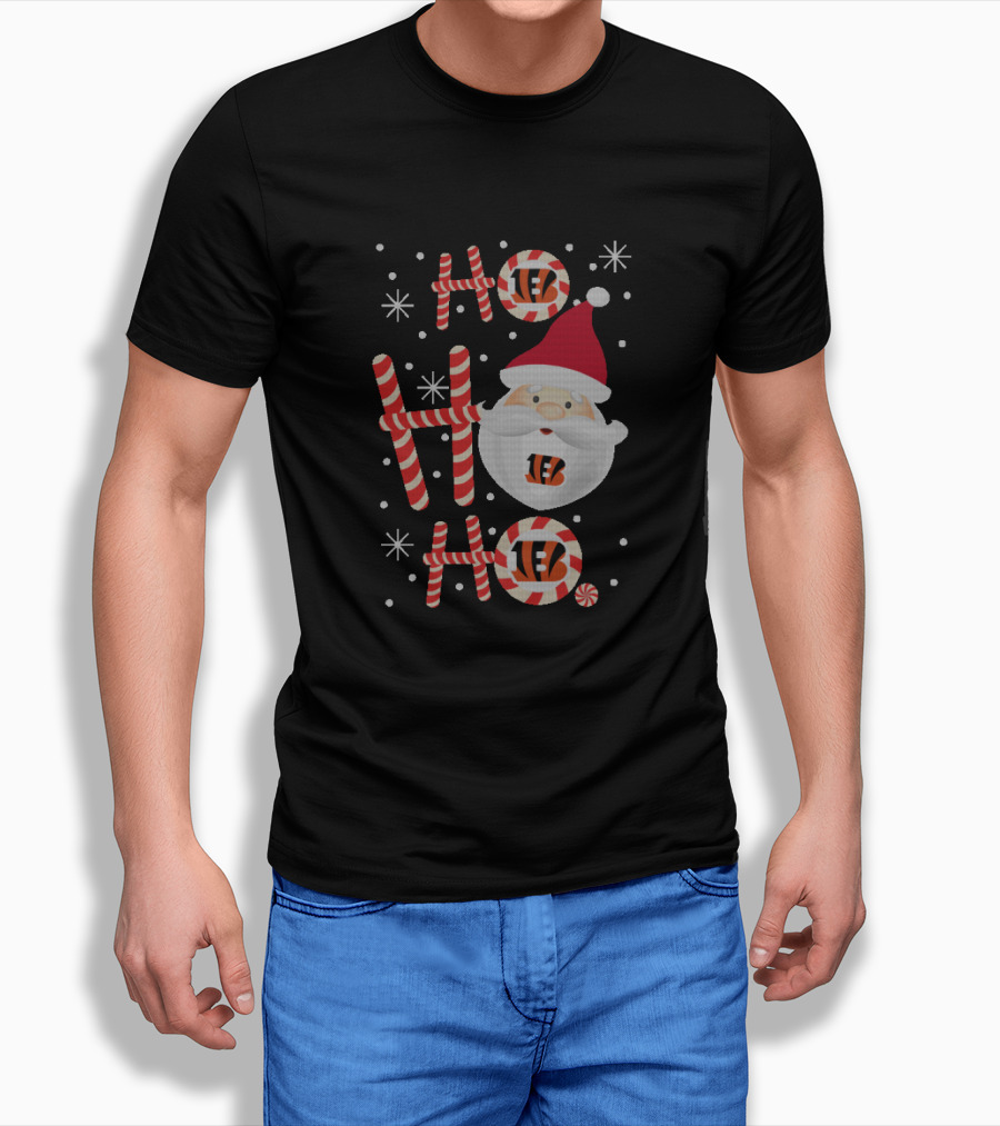 Ho Ho Ho Xmas Cincinnati Bengals Fans Santa Peppermint Stripes T-Shirt
