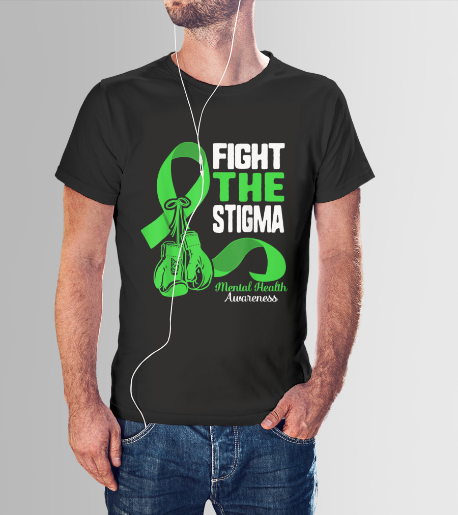 Fight The Stigma Mental Health Awareness Green Ribbon Boxing Gloves T-Shirt