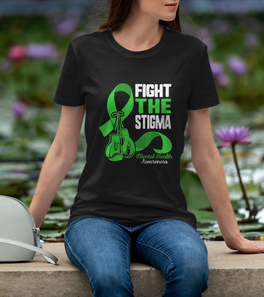 Fight The Stigma Mental Health Awareness Green Ribbon Boxing Gloves T-Shirt