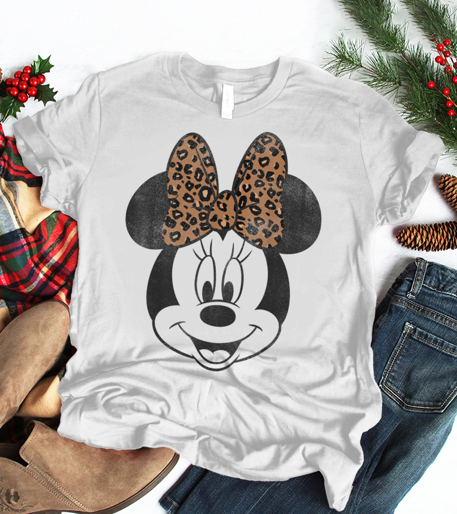 Minnie Mouse Leopard Print Bow Disney Mickey And Friends T-Shirt