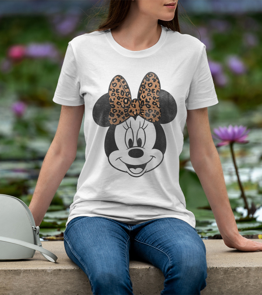 Minnie Mouse Leopard Print Bow Disney Mickey And Friends T-Shirt