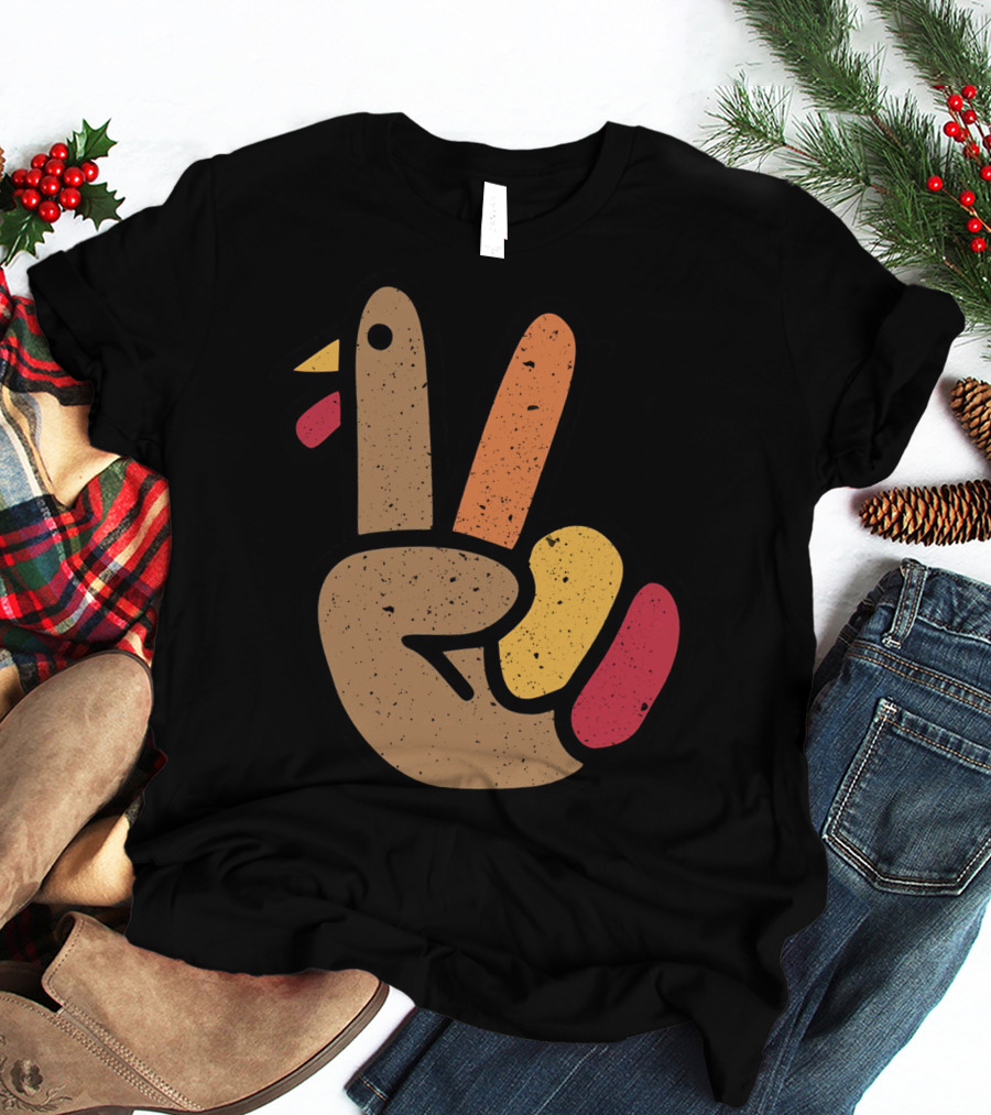 Peace Turkey Hand Cool Thanksgiving T-Shirt