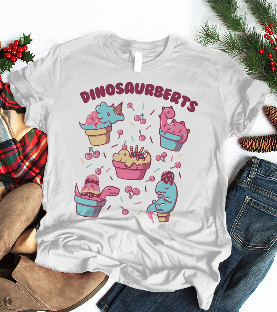 Dinosaurberts Kawaii Ice Cream And Cherries Delight T-Shirt