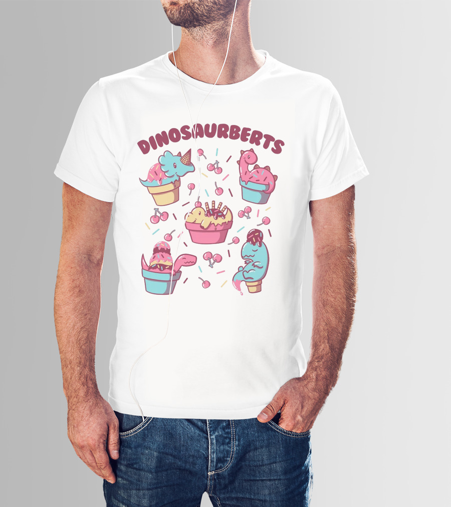 Dinosaurberts Kawaii Ice Cream And Cherries Delight T-Shirt