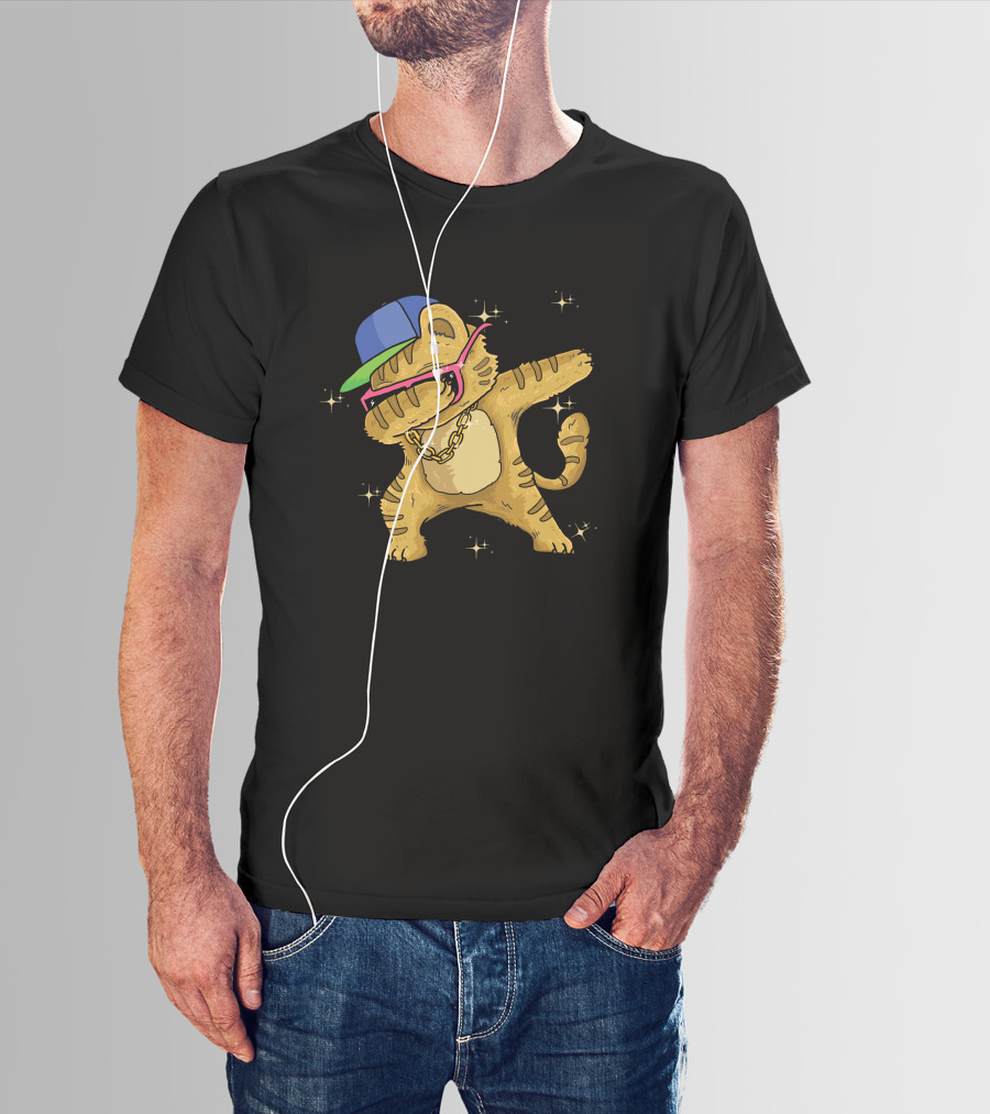 Hip Hop Cat Dab With Cap And Gold Chain T-Shirt