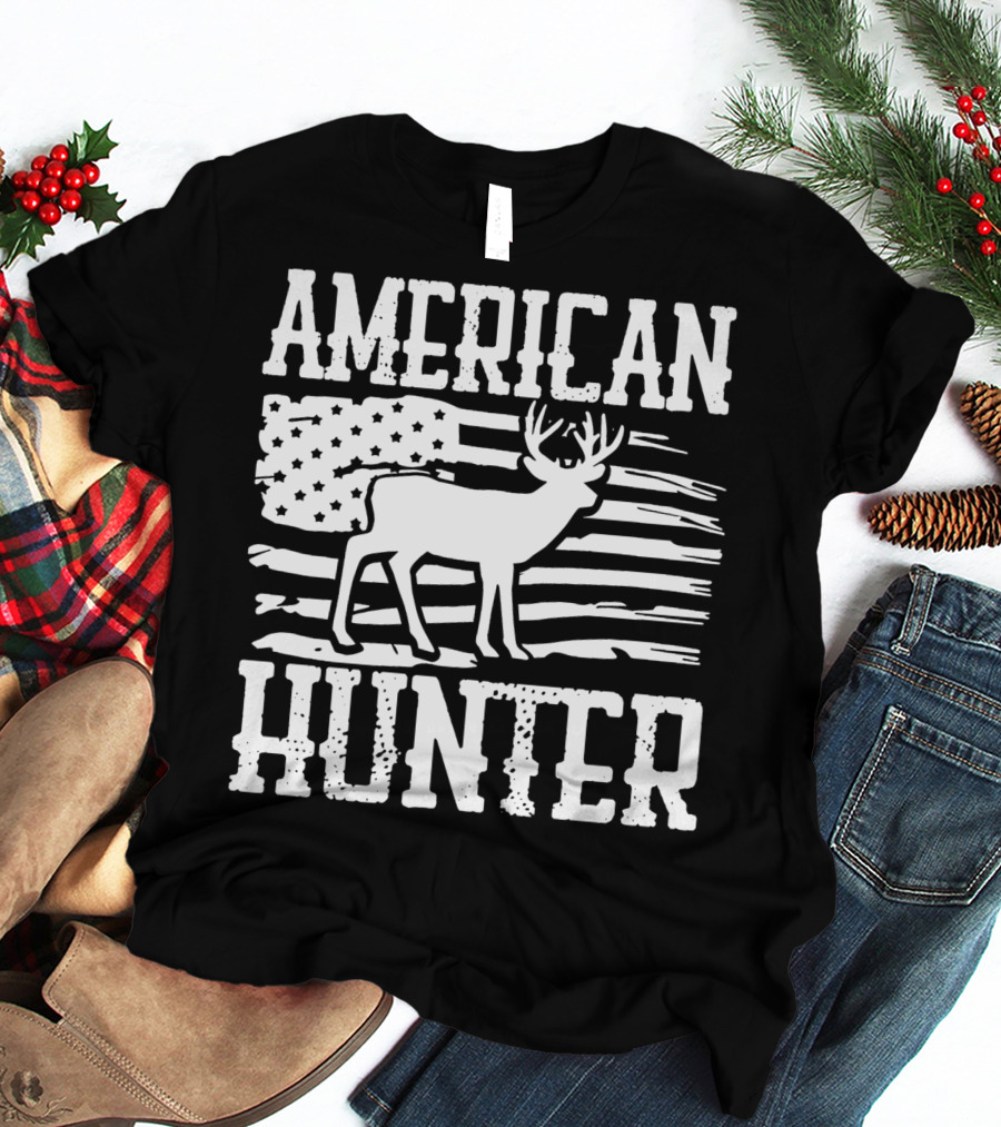 American Flag American Hunter Patriot Party Decor Usa T-Shirt