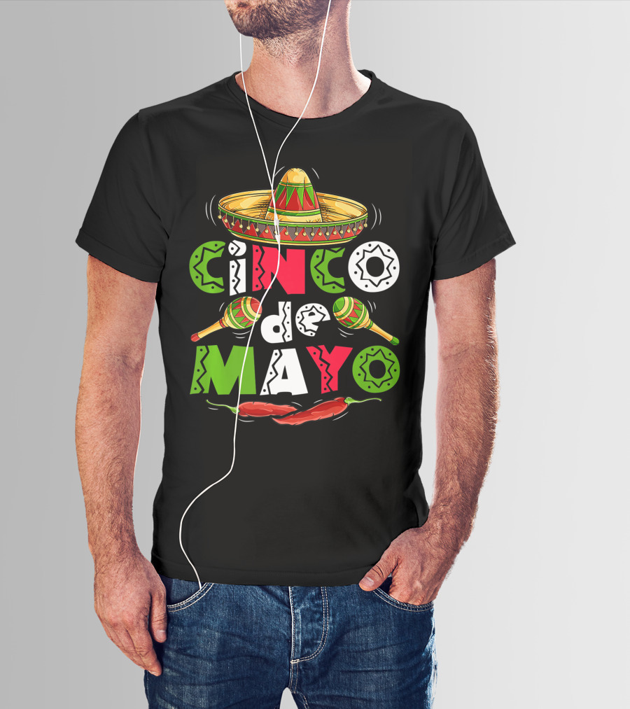 Cinco De Mayo Sombrero Maracas Peppers Mexican T-Shirt