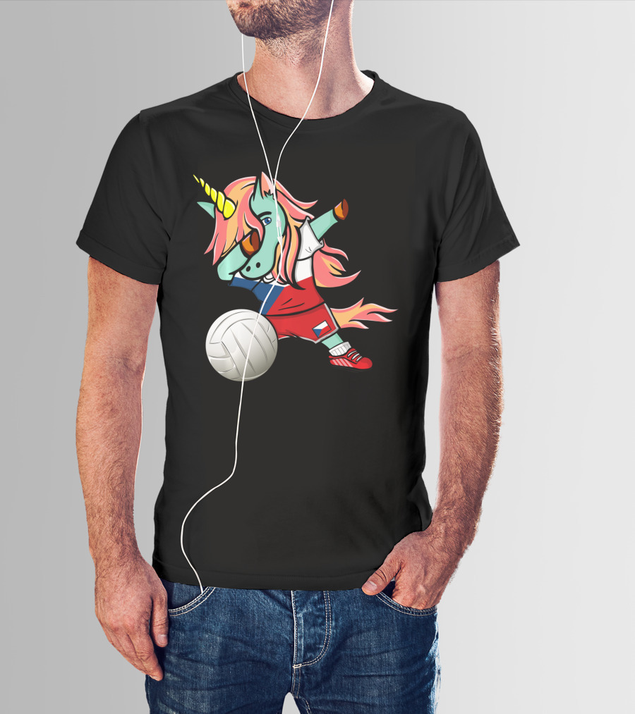 Dab Unicorn Czech Republic Volleyball Fans Czech Flag Jersey T-Shirt