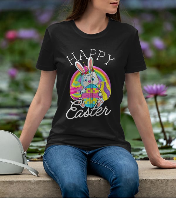 Happy Easter Unicorn Bunny Rabbit Eggs Rainbow Cute Kids Girls Women T-Shirt
