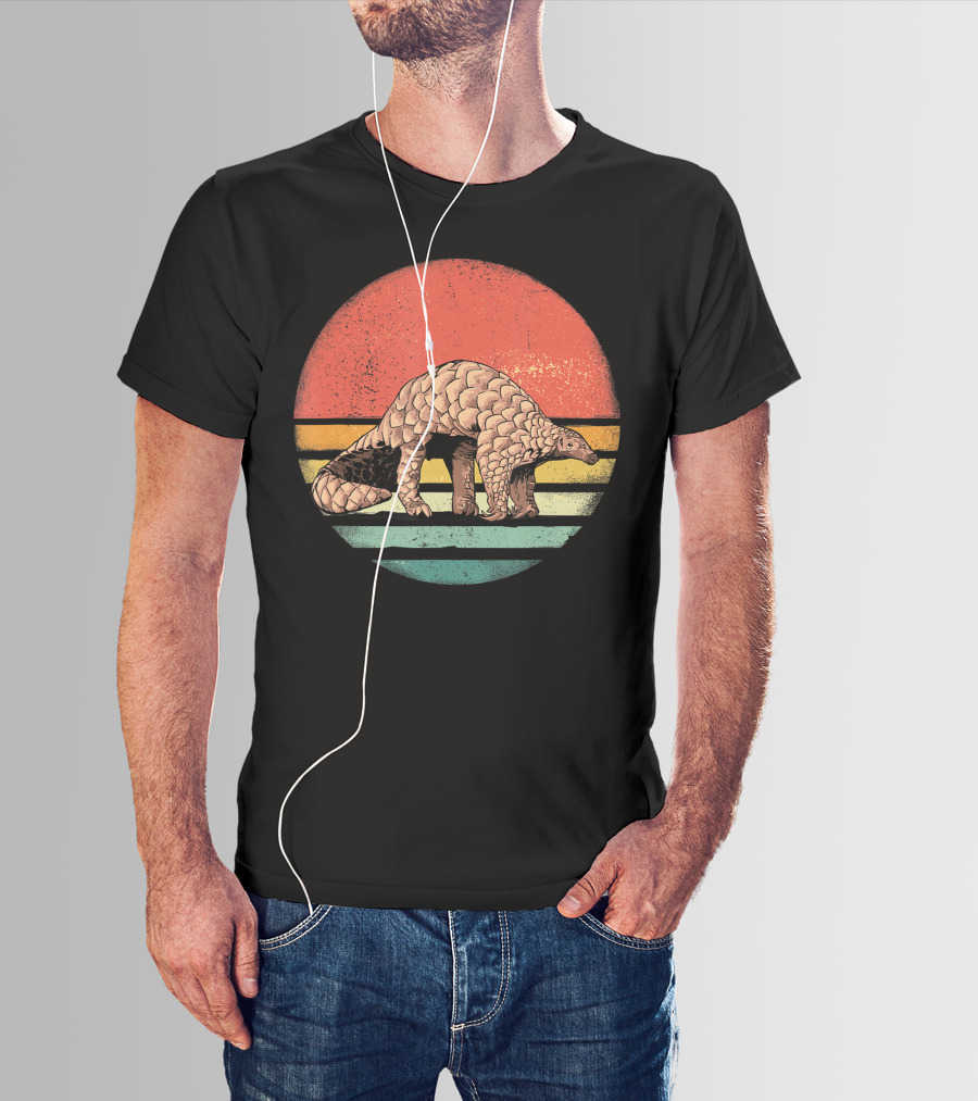 Retro Vintage Pangolin Nature Lover Sunset Stripes T-Shirt