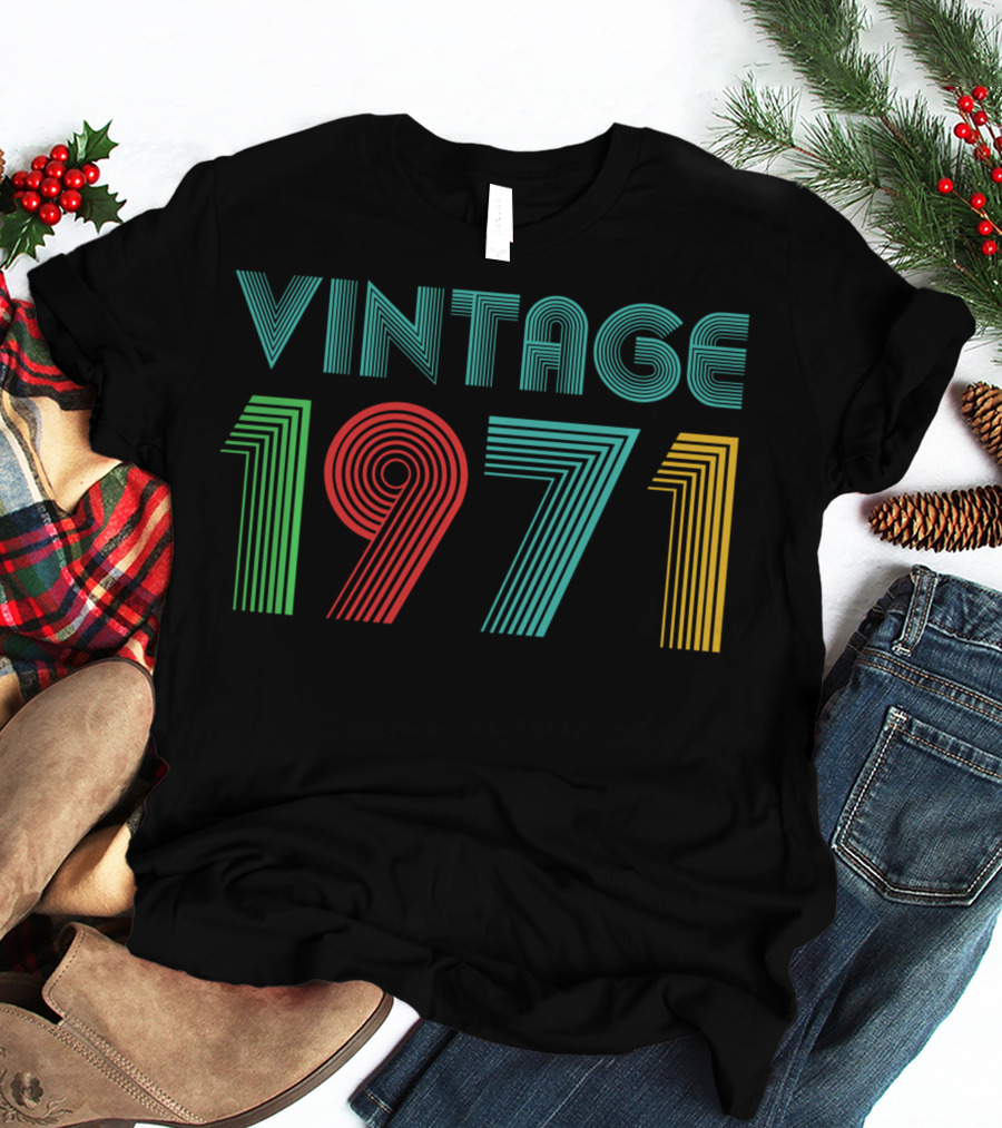 Vintage 1971 Retro Striped Typography T-Shirt
