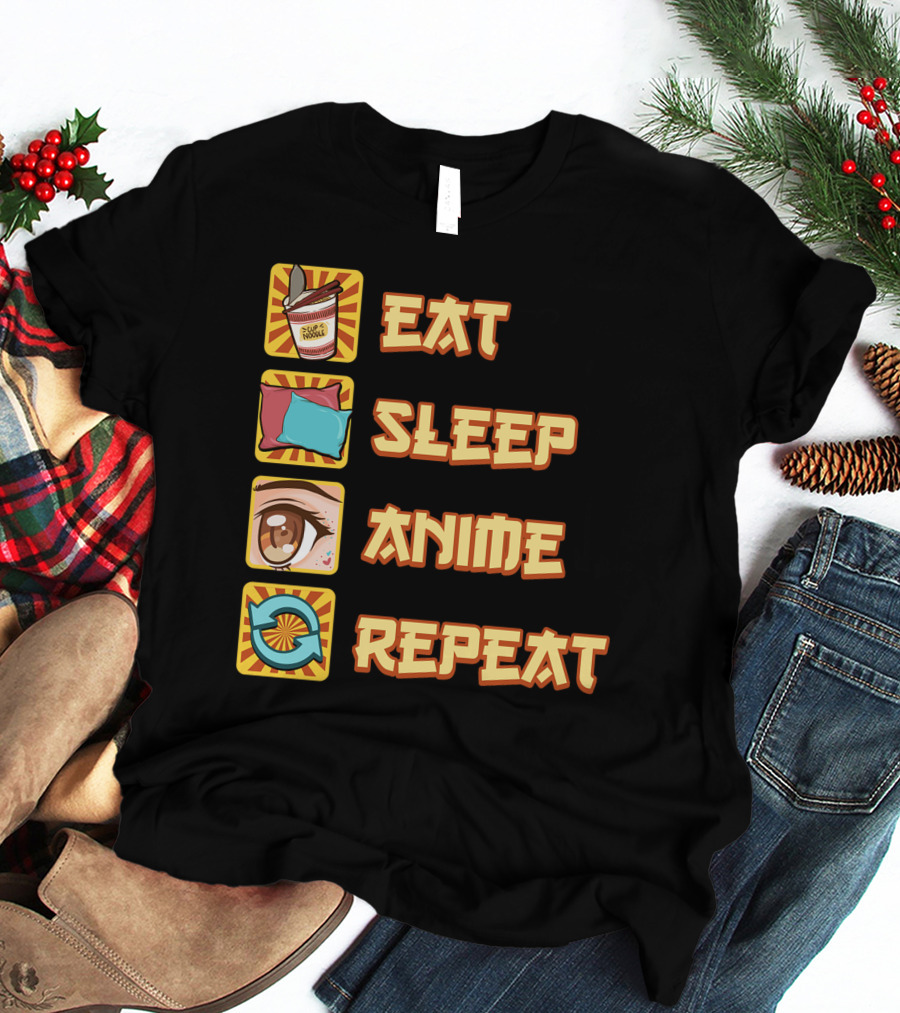 Eat Sleep Anime Repeat Icons Fun T-Shirt