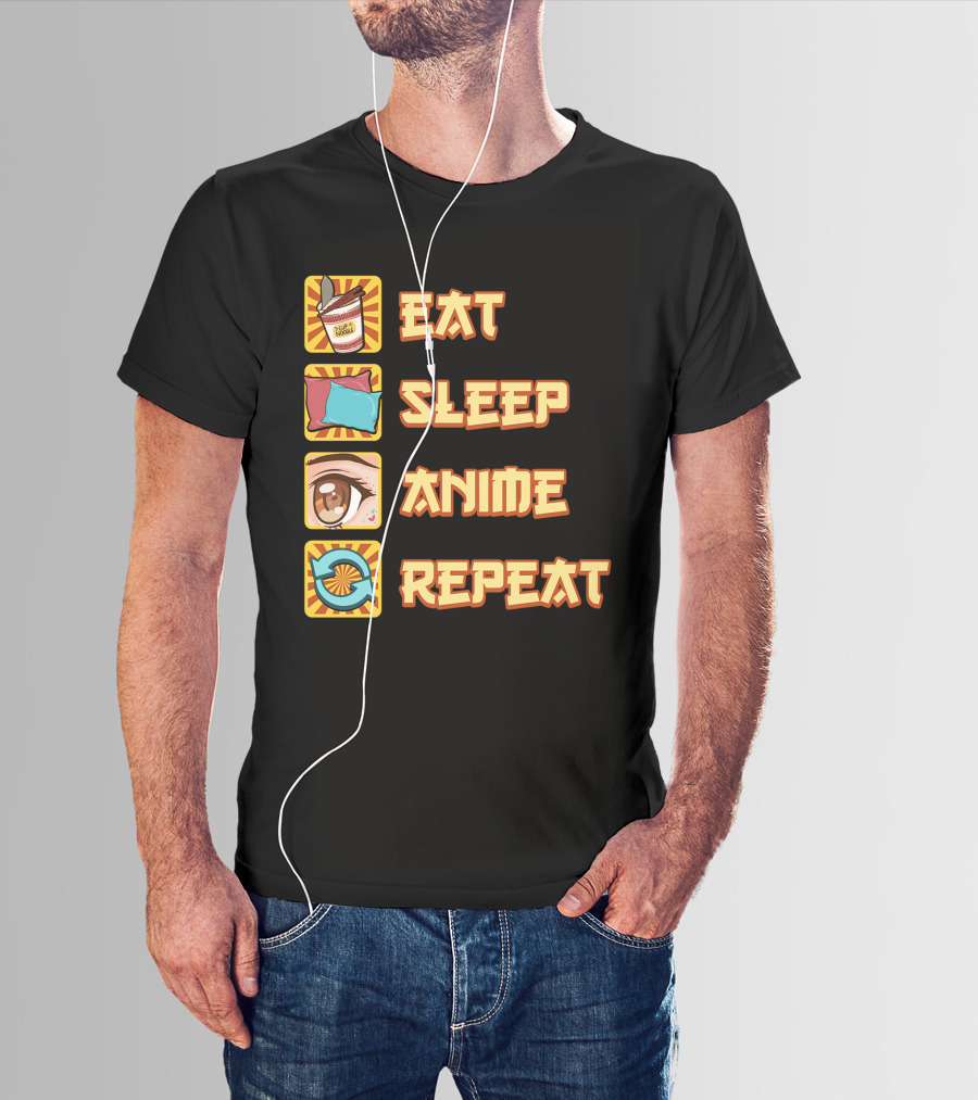Eat Sleep Anime Repeat Icons Fun T-Shirt