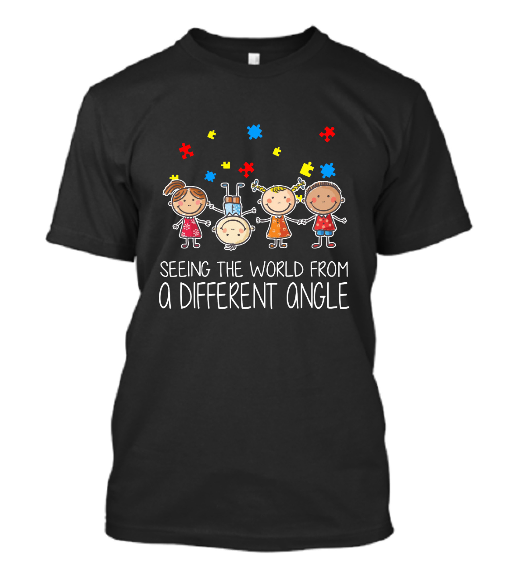 Seeing The World From A Different Angle Autism Puzzle Pieces Cartoon Kids T-Shirt