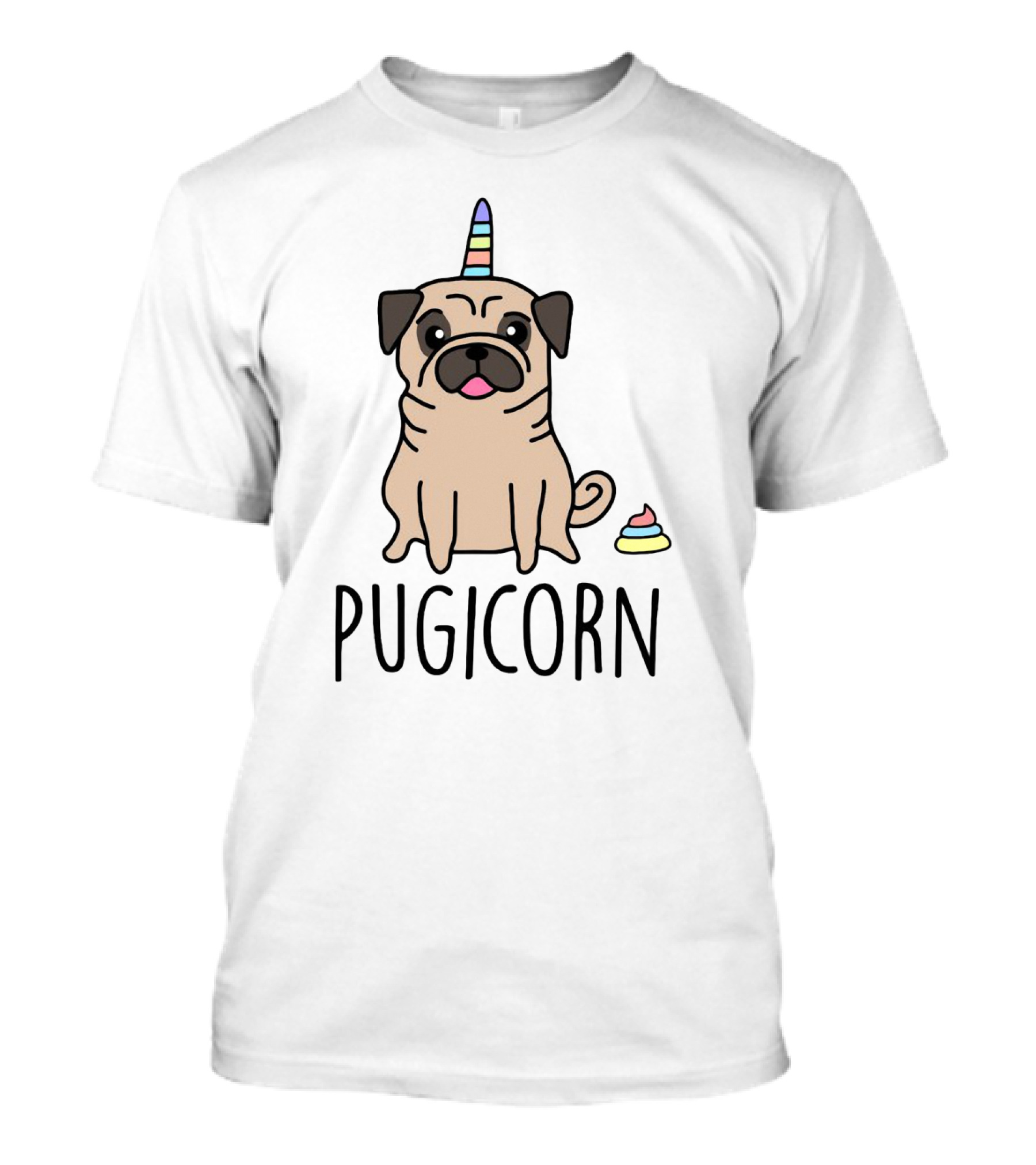 Pugicorn Rainbow Unicorn Horn Pug With Colorful Poop T-Shirt