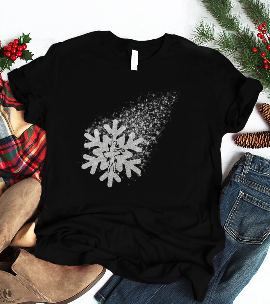 Ballet Dance Silhouette Inside Glittering Snowflake Burst T-Shirt