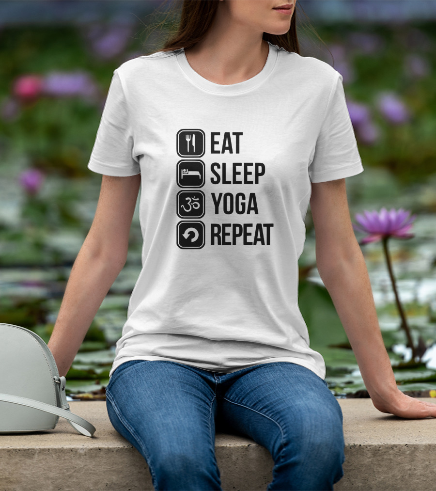 Eat Sleep Yoga Repeat Om Symbol Icons Sequence T-Shirt